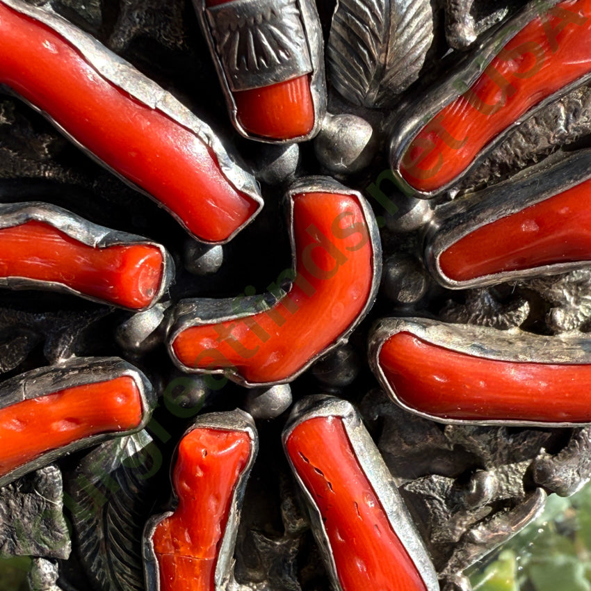 Navajo Coral Cluster Bracelet Sterling Silver 1970s bracelet