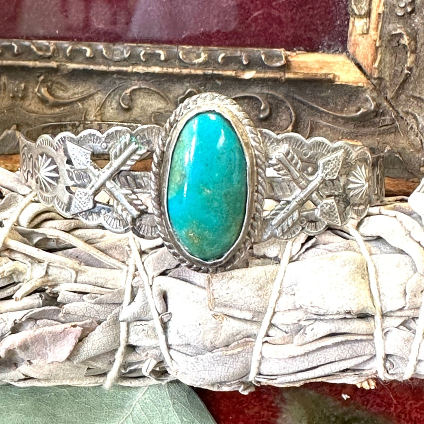 Old Navajo Morenci Turquoise Bracelet Sterling Silver - Yourgreatfinds