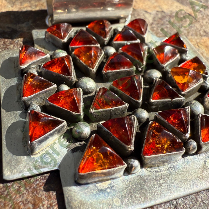 Navajo Ella Peter Sterling Silver & Amber Large Cross Enhancer Pendant pendant