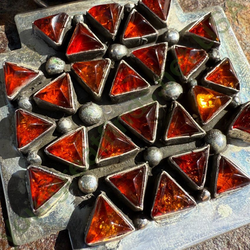 Navajo Ella Peter Sterling Silver & Amber Large Cross Enhancer Pendant pendant