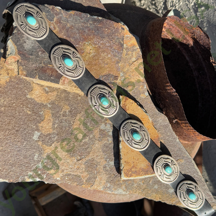 Navajo Emerson Kinzel Sterling Silver Overlay Turquoise Concho Belt Concho Belt