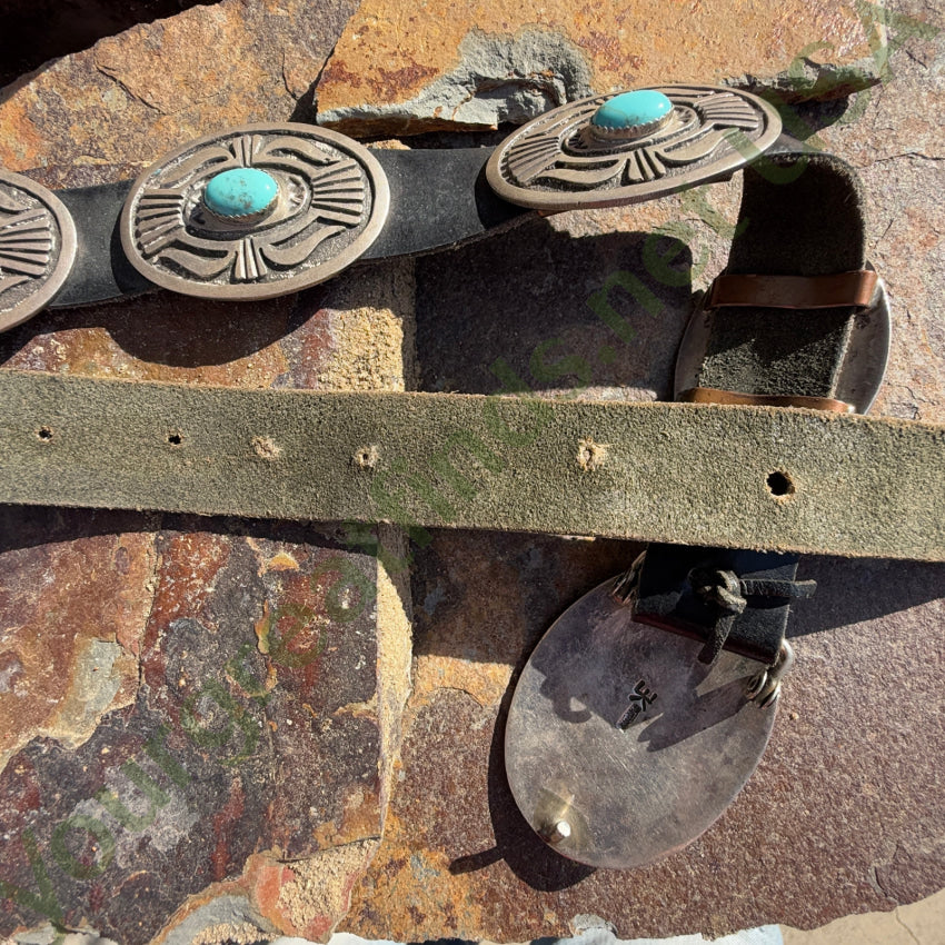 Navajo Emerson Kinzel Sterling Silver Overlay Turquoise Concho Belt Concho Belt