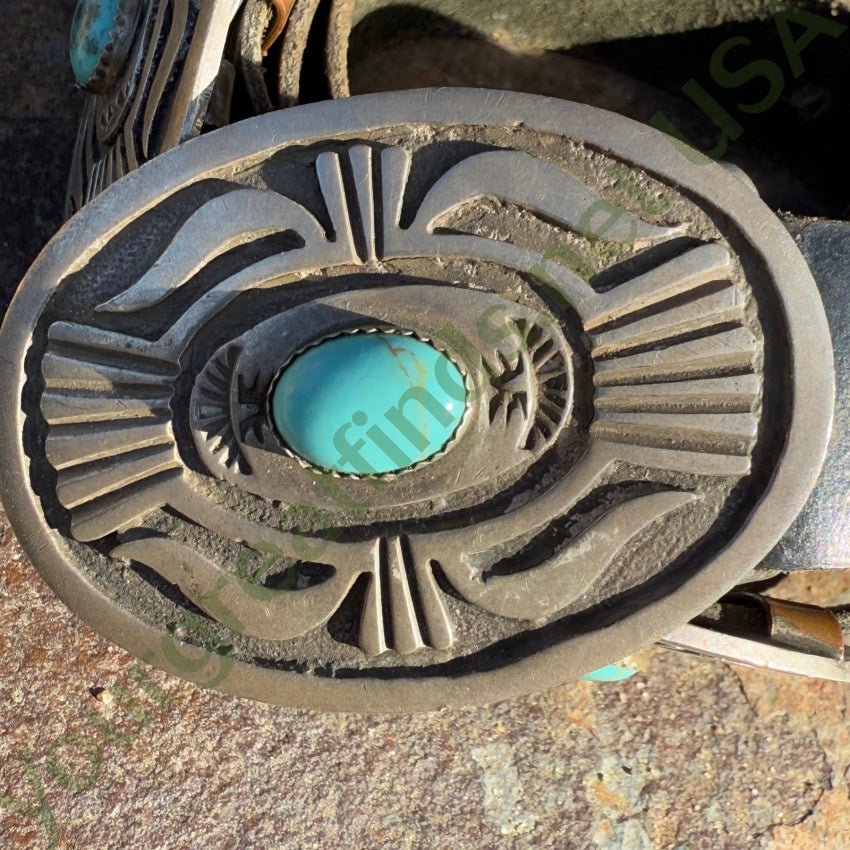 Navajo Emerson Kinzel Sterling Silver Overlay Turquoise Concho Belt Concho Belt