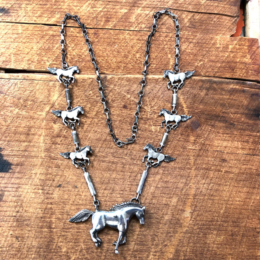 Navajo Glenn & Irene Sandoval Wild Horse Sterling Silver 925 Necklace Necklaces