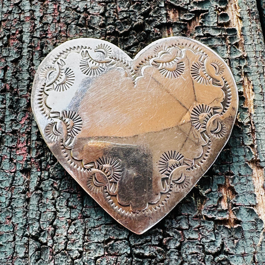 Navajo Joan Slifka Stamped Heart Sterling Silver Pendant Pin Pin/Pendant