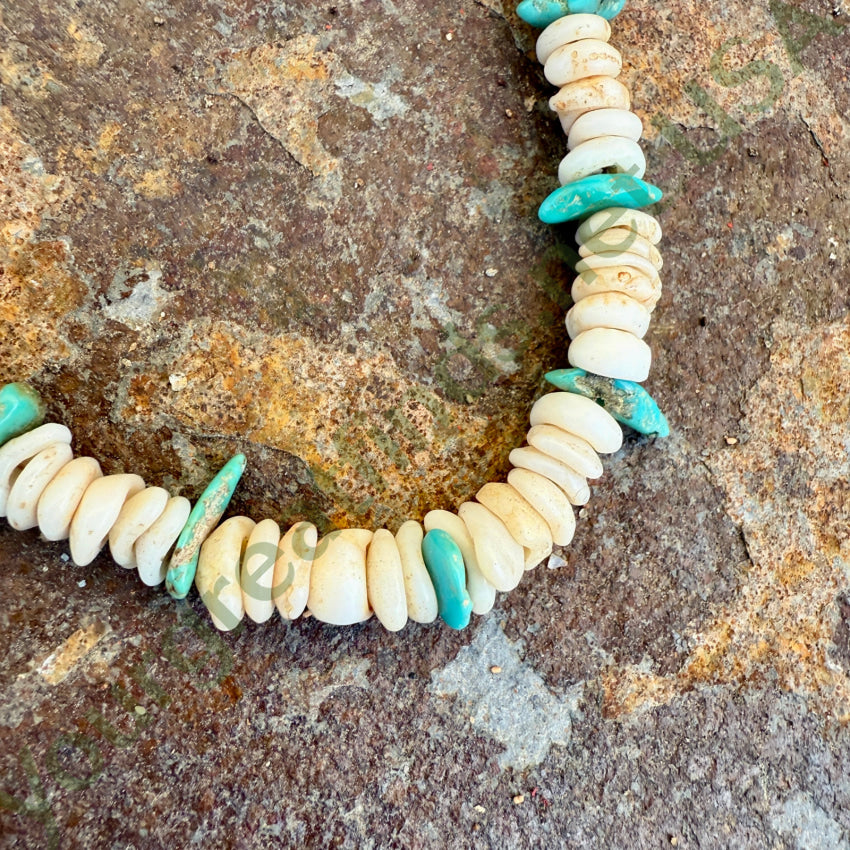 Navajo Made Sterling Silver Hawaiian Puka Shell & Turquoise Necklace necklace