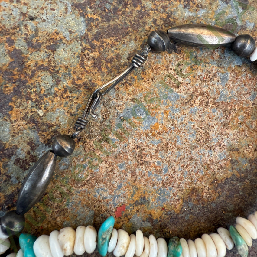Navajo Made Sterling Silver Hawaiian Puka Shell & Turquoise Necklace necklace