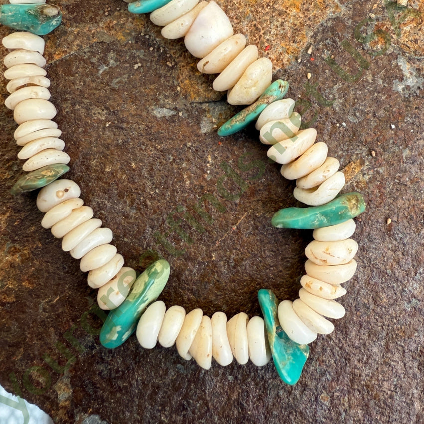 Navajo Made Sterling Silver Hawaiian Puka Shell & Turquoise Necklace necklace