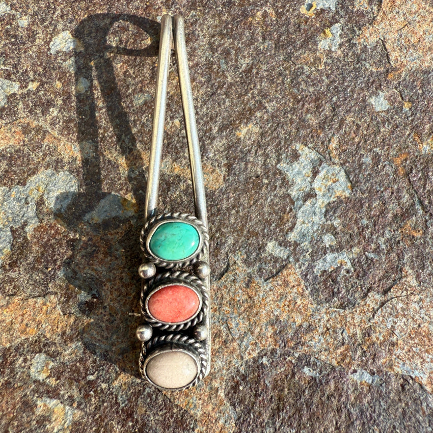 Navajo Nakai Sterling SIlver Turquoise Coral Stoplight Pendant pendant