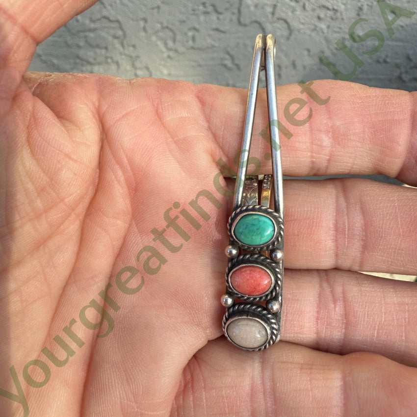 Navajo Nakai Sterling SIlver Turquoise Coral Stoplight Pendant pendant
