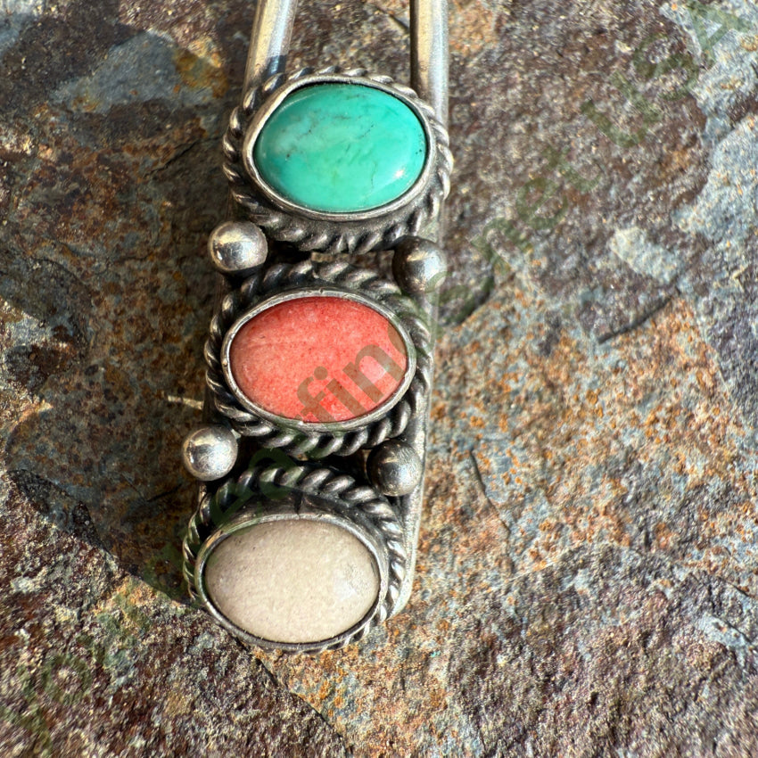 Navajo Nakai Sterling SIlver Turquoise Coral Stoplight Pendant pendant