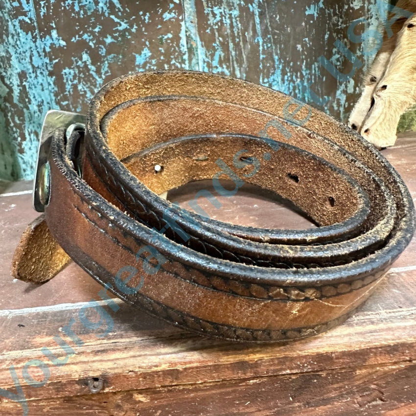 Navajo Nickel Silver Shiprock Mosaic Buckle &amp; Leather Belt