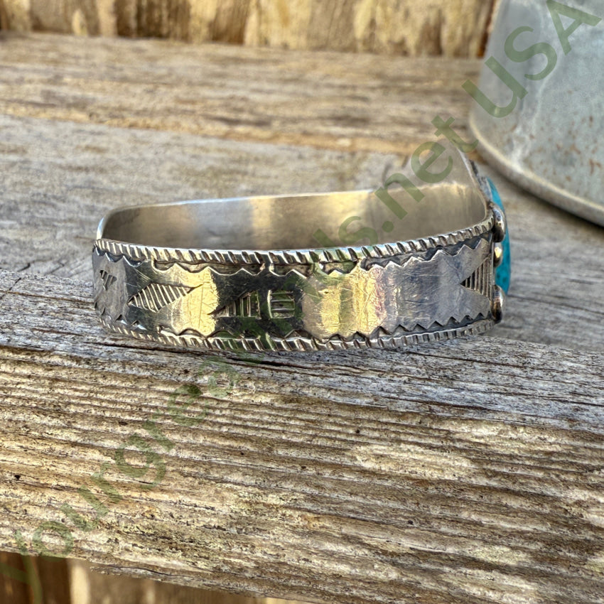 Navajo Old Sterling Silver & Turquoise Cuff Bracelet Fred Harvey Era bracelet