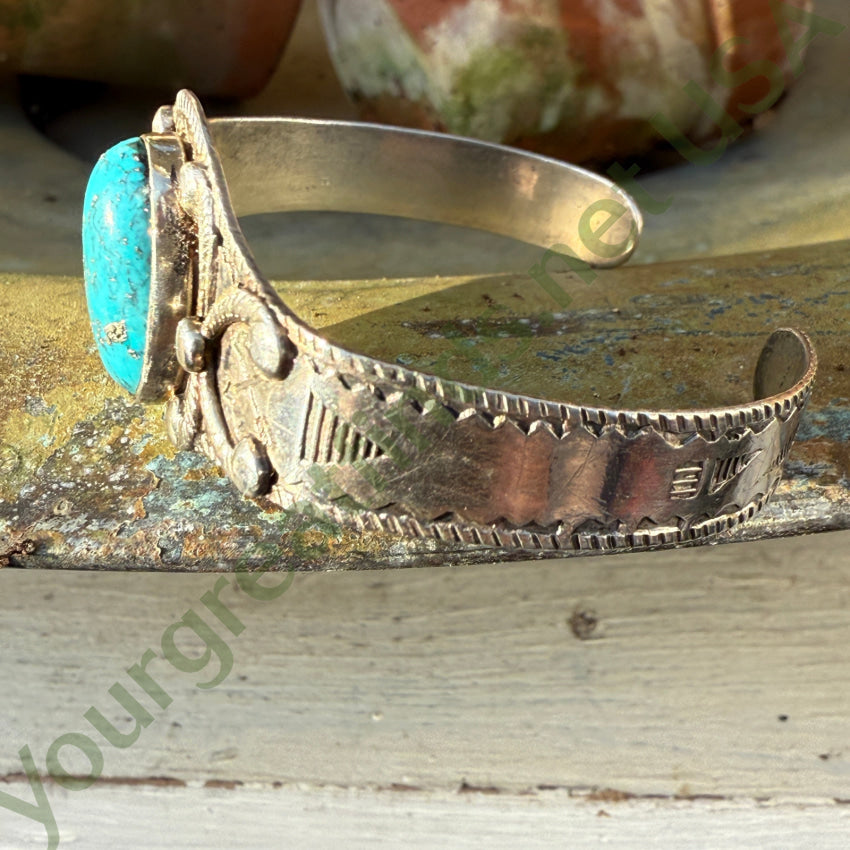 Navajo Old Sterling Silver & Turquoise Cuff Bracelet Fred Harvey Era bracelet