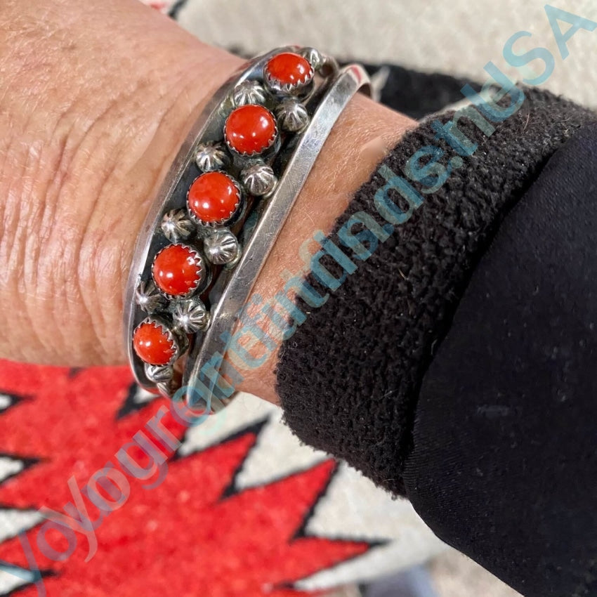 Navajo Red C0ral Bracelet 925 Silver Vintage  E .Anderson Yourgreatfinds