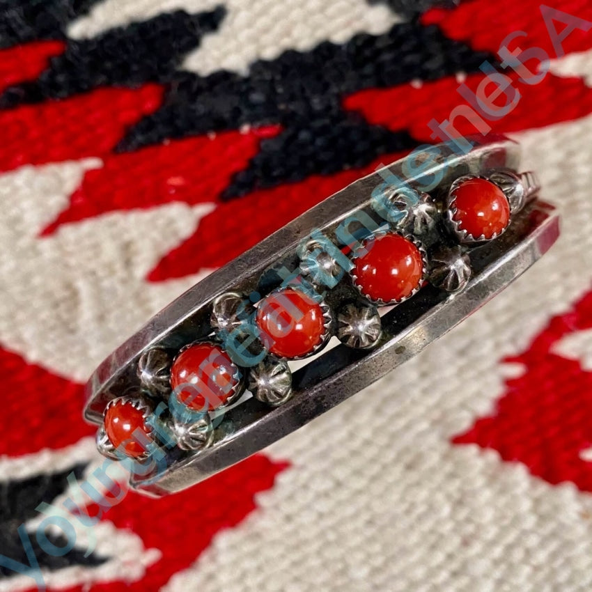 Navajo Red C0ral Bracelet 925 Silver Vintage  E .Anderson Yourgreatfinds