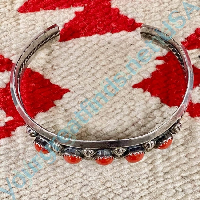 Navajo Red C0ral Bracelet 925 Silver Vintage  E .Anderson Yourgreatfinds