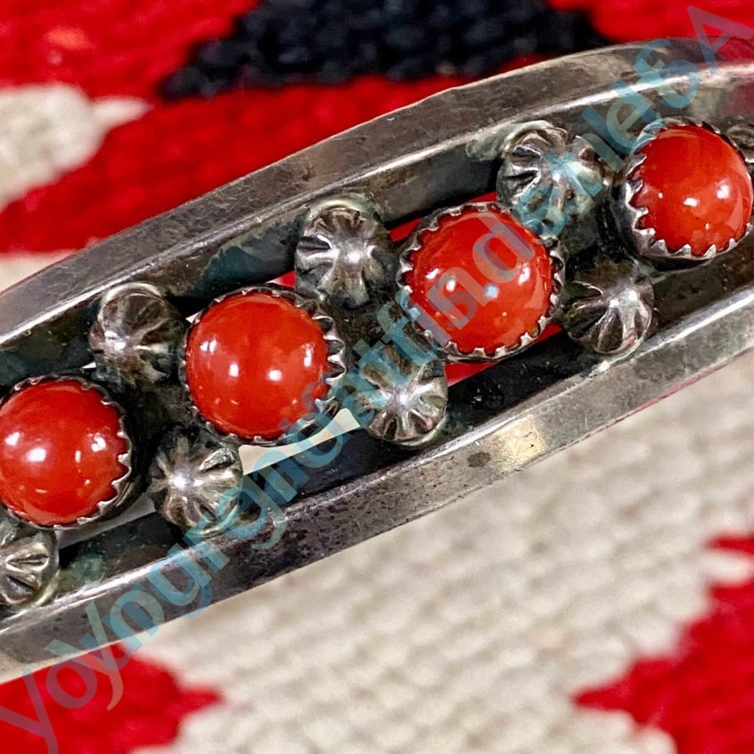 Navajo Red C0ral Bracelet 925 Silver Vintage  E .Anderson Yourgreatfinds