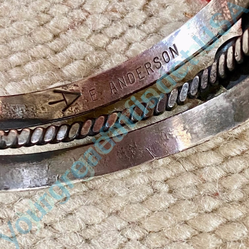 Navajo Red C0ral Bracelet 925 Silver Vintage  E .Anderson Yourgreatfinds