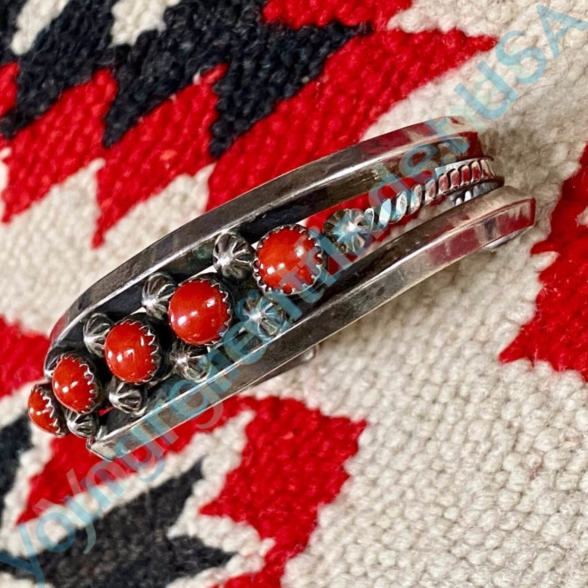 Navajo Red C0ral Bracelet 925 Silver Vintage  E .Anderson Yourgreatfinds