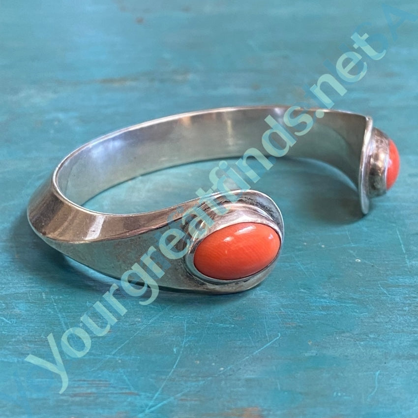 Navajo Red Coral Sterling Silver Carinated Bracelet Yourgreatfinds