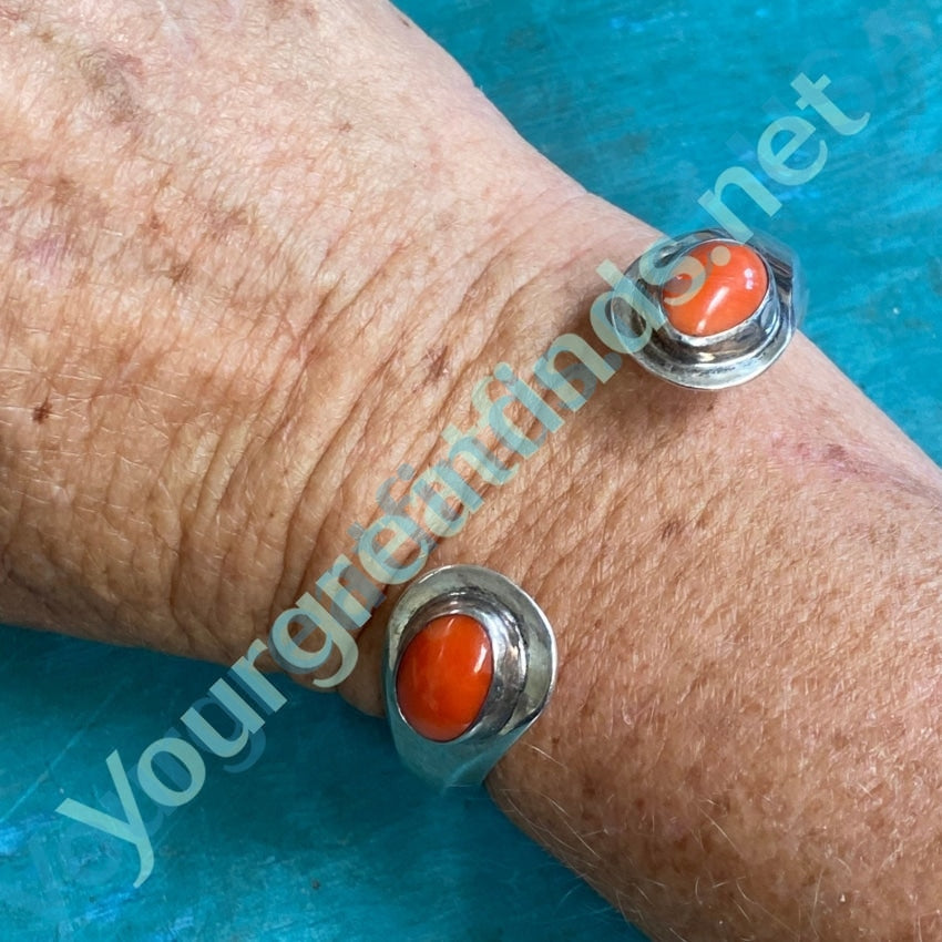 Navajo Red Coral Sterling Silver Carinated Bracelet Yourgreatfinds