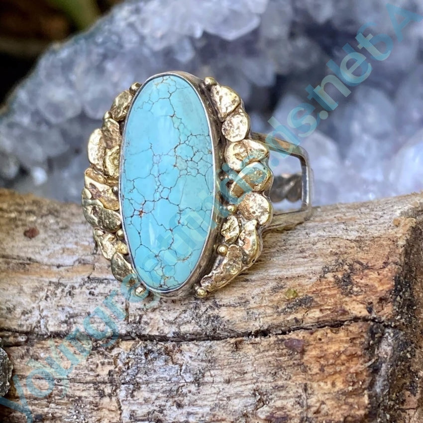 Navajo Ring 925 Silver 22k Gold Ring No. 8 Mine Turquoise 6 Yourgreatfinds