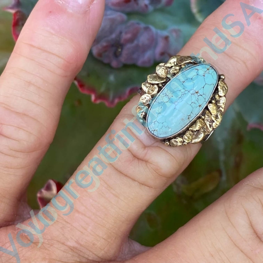 Navajo Ring 925 Silver 22k Gold Ring No. 8 Mine Turquoise 6 Yourgreatfinds