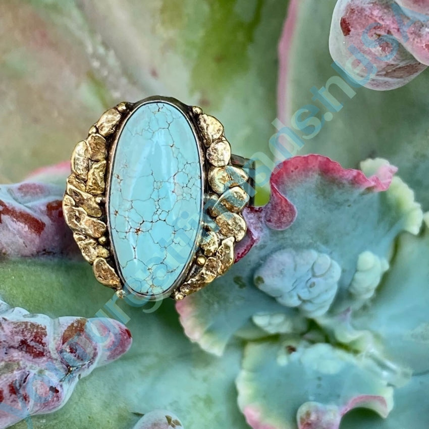 Navajo Ring 925 Silver 22k Gold Ring No. 8 Mine Turquoise 6 Yourgreatfinds