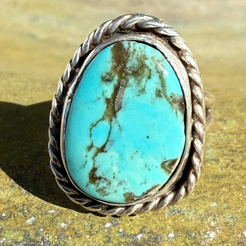 Navajo Ring Sterling Silver & Turquoise Size 7 3/4 ring