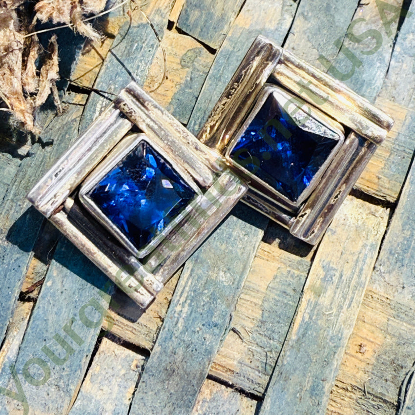 Navajo Ronnie Wilis Sterling Silver & Blue Stone Pierced Post Earrings earrings