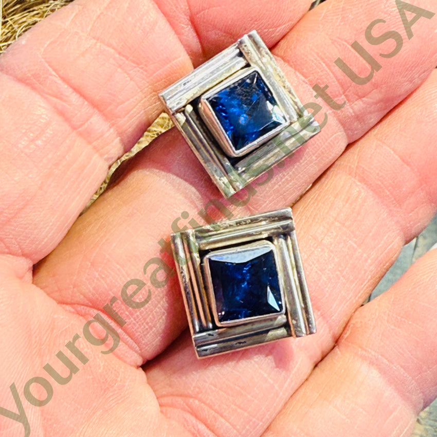 Navajo Ronnie Wilis Sterling Silver & Blue Stone Pierced Post Earrings earrings
