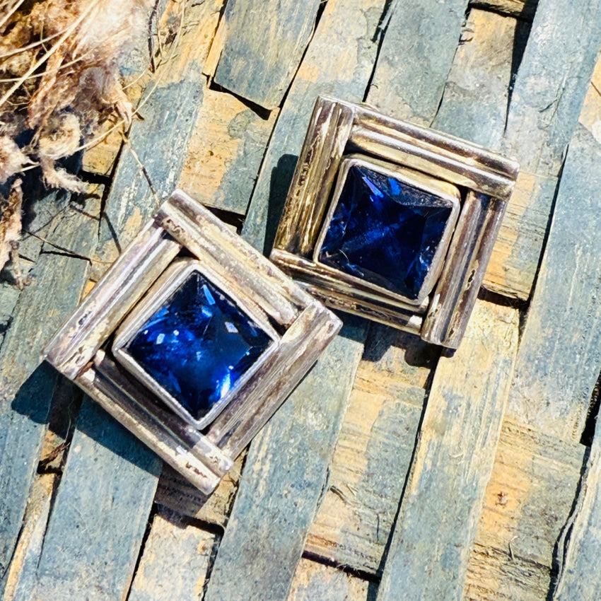 Navajo Ronnie Wilis Sterling Silver & Blue Stone Pierced Post Earrings earrings