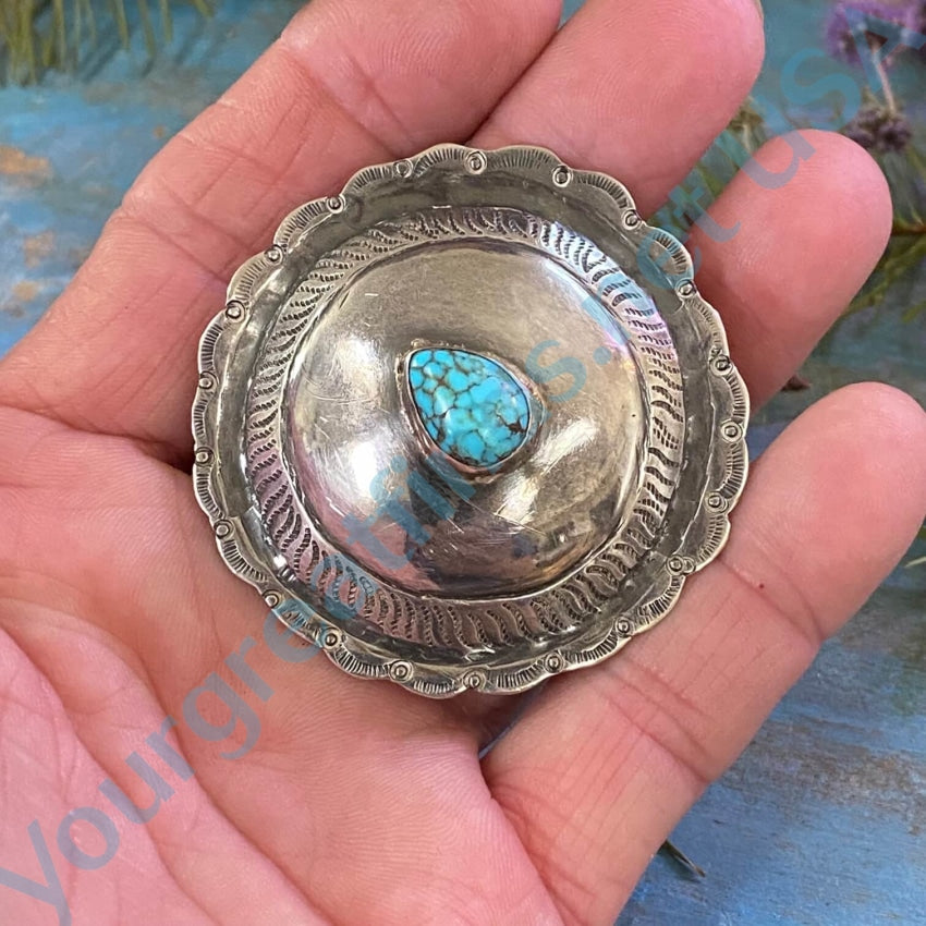 Navajo Round Concho Belt Buckle No.8 Turquoise Sterling Silver