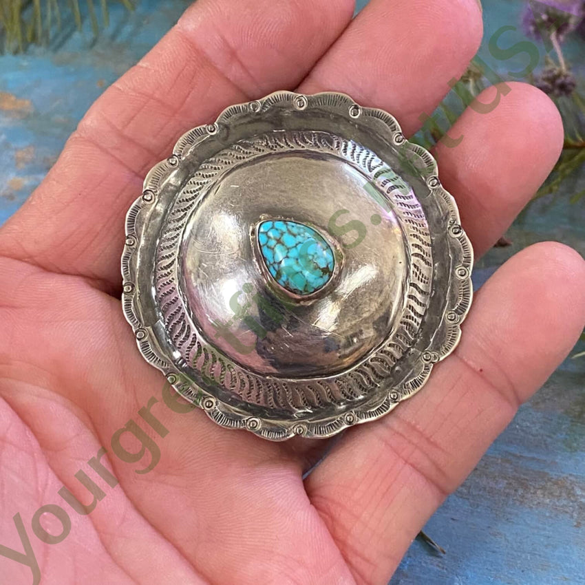 Navajo Round Concho Belt Buckle No.8 Turquoise Sterling Silver