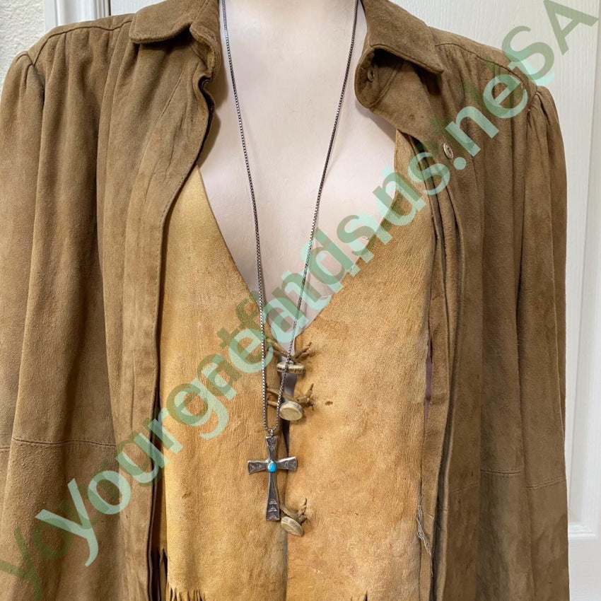 Navajo Sand Sterling Silver Cast Holy Cross with Turquoise Pendant and Chain Necklace Yourgreatfinds