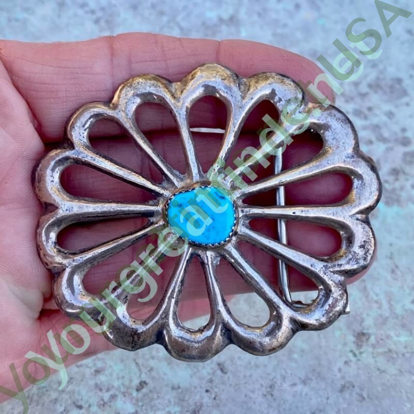 Navajo Sandcast Concho Belt Buckle with Turquoise Yourgreatfinds