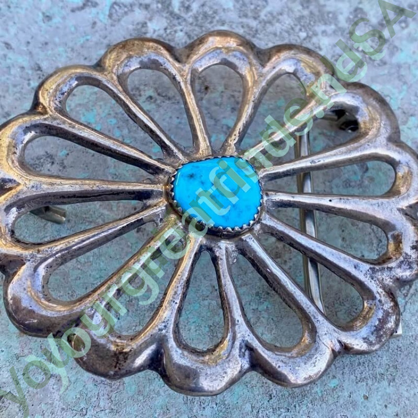 Navajo Sandcast Concho Belt Buckle with Turquoise Yourgreatfinds