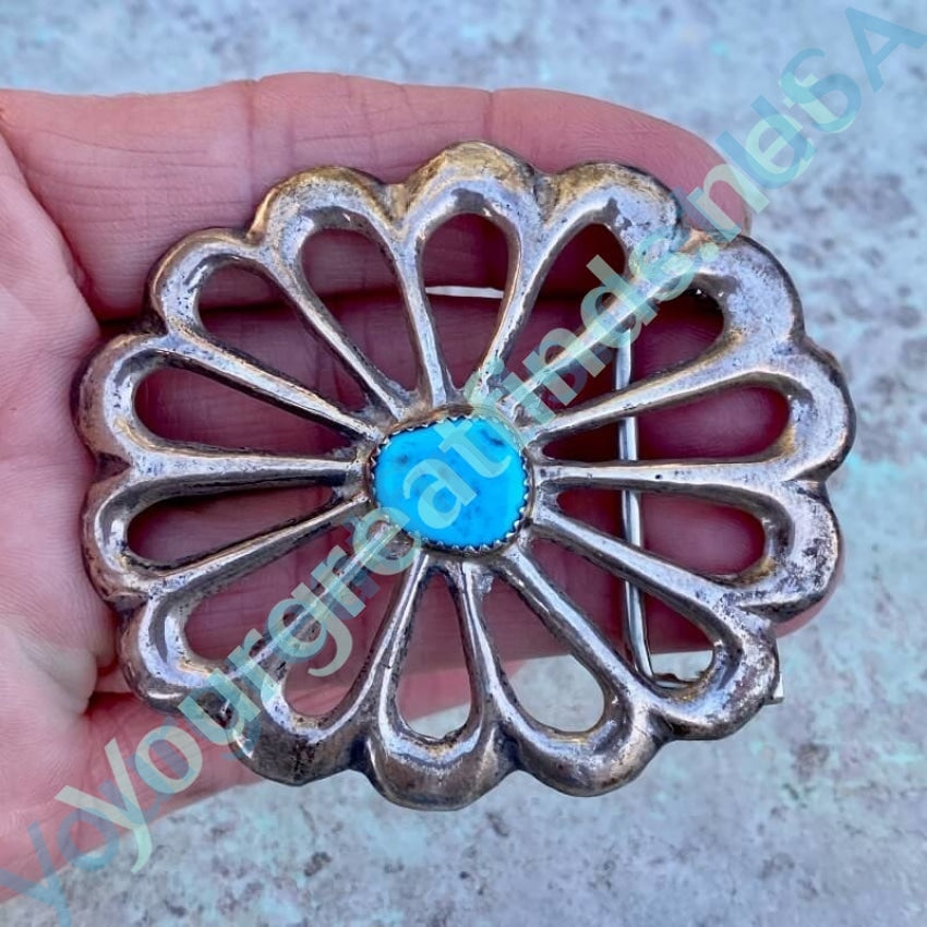 Navajo Sandcast Concho Belt Buckle with Turquoise Yourgreatfinds