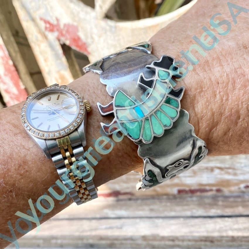 STERLING SILVER & TURQUOISE BRACELET BY LARRY LORETTO ZUNI | The Crow and  The Cactus