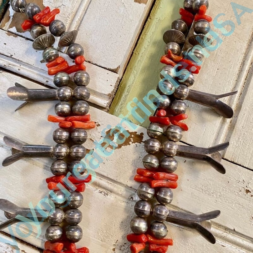 Navajo Squash Blossom Necklace With Red Branch C0ral Yourgreatfinds