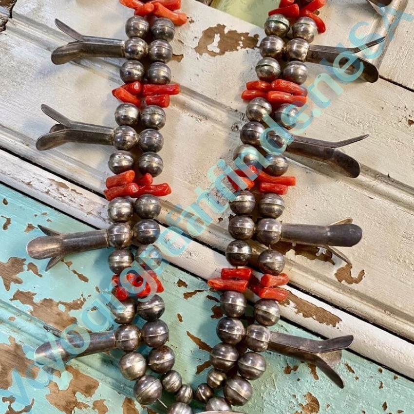 Navajo Squash Blossom Necklace With Red Branch C0ral Yourgreatfinds