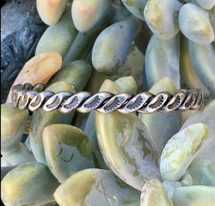 Navajo Stamp Decorated Twisted Wire Cuff Bracelet Sterling Silver Yourgreatfinds