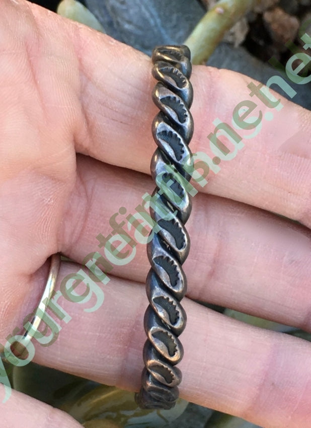 Navajo Stamp Decorated Twisted Wire Cuff Bracelet Sterling Silver Yourgreatfinds