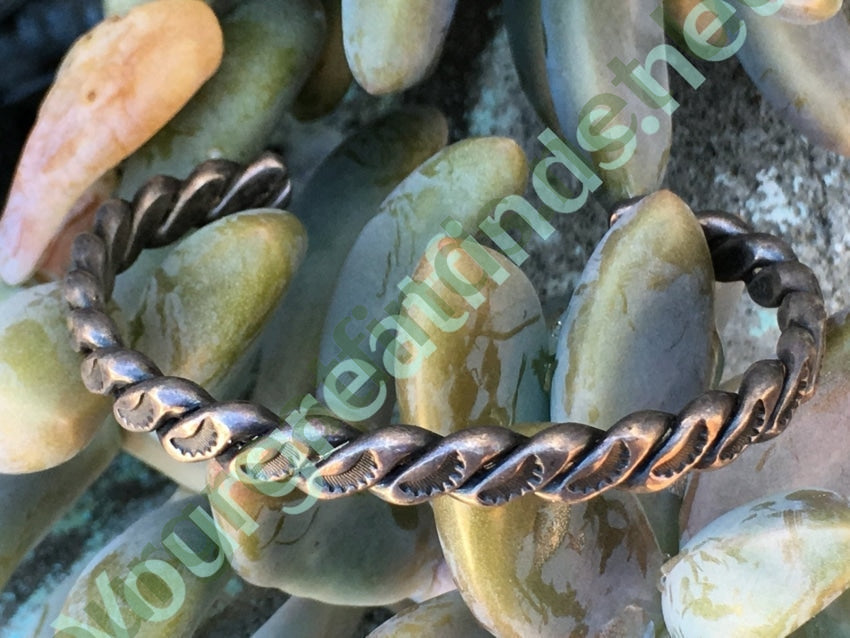 Navajo Stamp Decorated Twisted Wire Cuff Bracelet Sterling Silver Yourgreatfinds