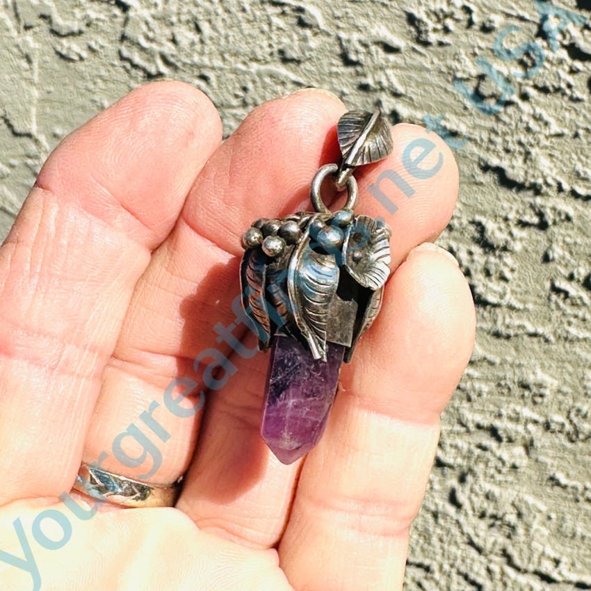 Navajo Sterling Silver 5 Feather Amethyst Point Pendant Pendant