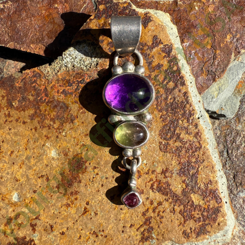 Navajo Sterling Silver Amethyst & Tourmaline Pendant pendant
