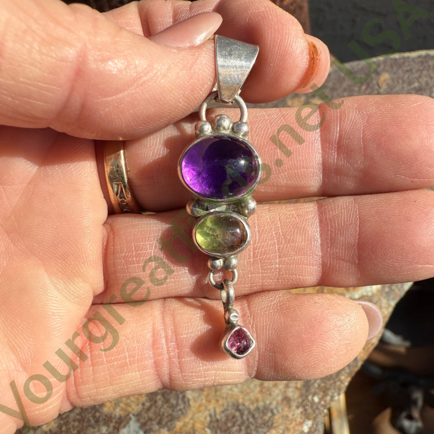 Navajo Sterling Silver Amethyst & Tourmaline Pendant pendant