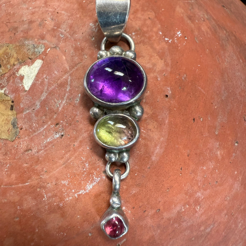 Navajo Sterling Silver Amethyst & Tourmaline Pendant pendant