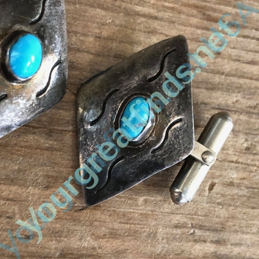Navajo Sterling Silver and Turquoise Cufflinks Yourgreatfinds
